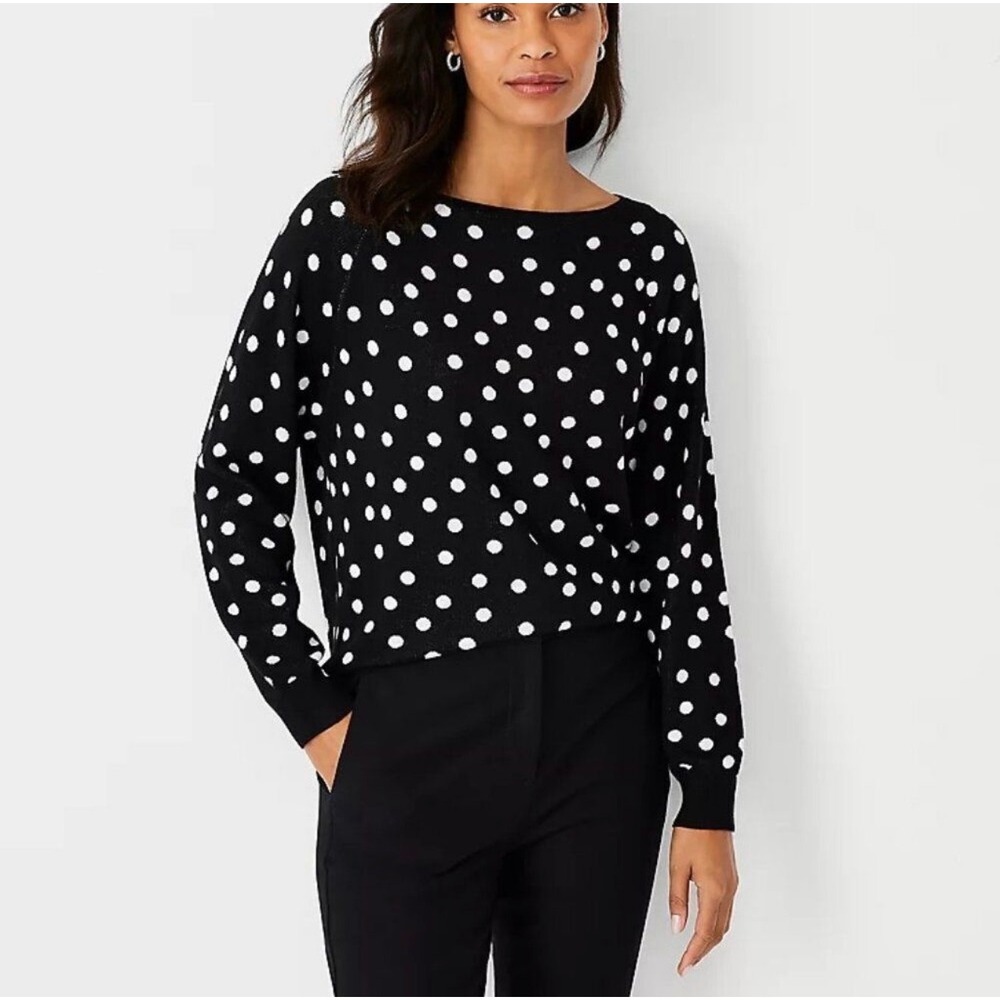 Ann Taylor Dotted Boatneck Sweater size‎ extra large black/white